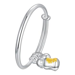 中国黄金奶瓶铃铛童镯银镯足银999手镯银手镯宝宝镯百天周岁礼物