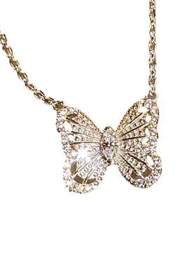 通体925纯银精致轻奢小众立体蝴蝶满钻拉丝项链蕾丝镶钻耳钉耳饰