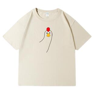 叮咚鸡t恤宽松240克重磅纯棉短袖衣服二本针半袖tee