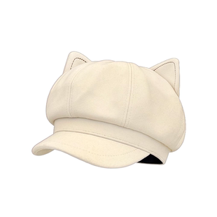 mlb猫猫耳朵帽子钩织绒绒针织小众可爱八角帽女秋冬季报童