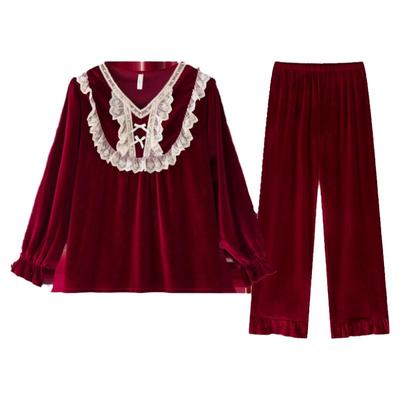 乐姿梦情侣睡衣秋冬季金丝绒新婚结婚喜庆红色男女士家居服套装