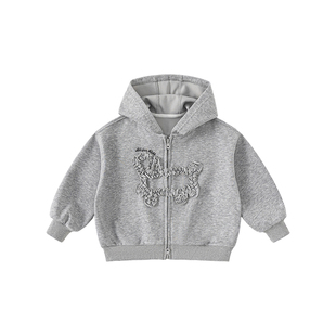 INSbobo女童外套春秋新款儿童卫衣漂亮女孩连帽上衣拉链衣服童装