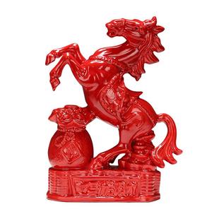 博艺萱红陶瓷马摆件鸿运高照开业礼品工艺品招财客厅办公室装饰品