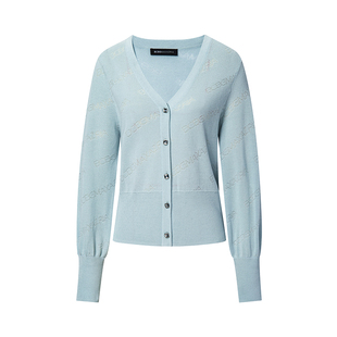 BCBG春夏时尚气质凉感物语浅春系穿搭镂空提花V领薄款针织开衫女