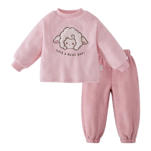 [双面绒]儿童秋冬家居服女童双面绒保暖大童内衣套装男童加绒睡衣