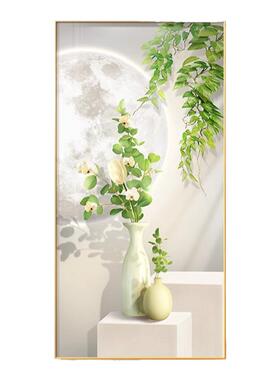 原木风客厅装饰画北欧沙发背景墙挂画绿植三联画高级感奶油风壁画