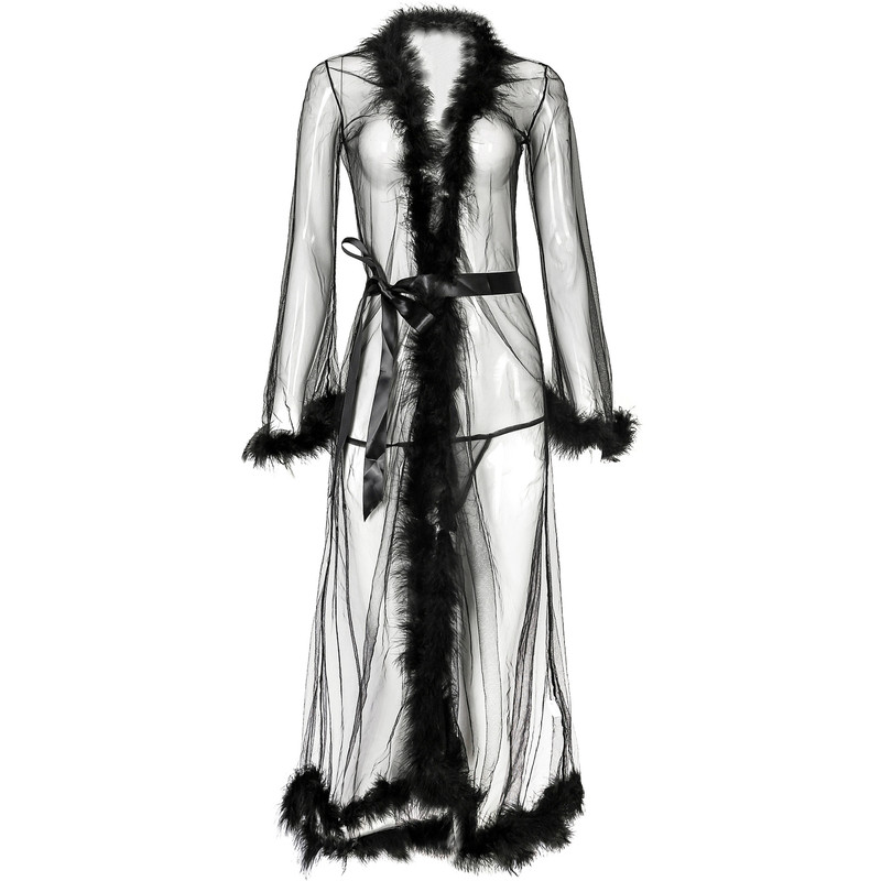 sexy Fluffy coat cloak Pajamas see through gauze long skirt