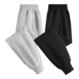 拉夏贝尔女童加绒裤子2025新款绒裤女孩黑色卫裤儿童加厚运动裤冬