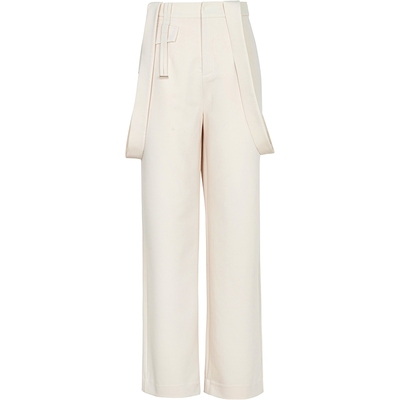 XG雪歌通勤简约米白色休闲裤时尚春季新款创意背带设计直筒长裤女