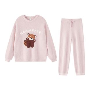 半边绒睡衣女款2026新款冬高级感冬季家居服厚珊瑚绒加绒加厚秋冬