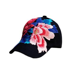 新款民族风刺绣帽子女士春秋休闲百搭棒球帽遮阳帽大头围帽鸭舌帽