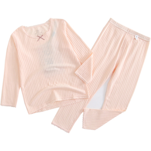 (特价)25秋冬保暖套装男童女童纯色A类宝宝秋衣秋裤抽条柔软亲肤