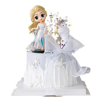 冰雪奇缘白色艾莎公主蛋糕装饰