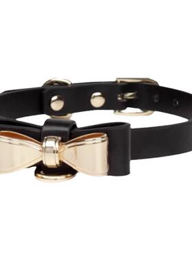 牛皮项圈颈环choker牵引绳合金蝴蝶结女颈带脖圈定制