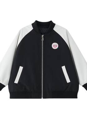 虾酱麻麻撞色笑脸棒球服外套