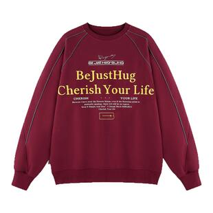 BJHG不计后果美式复古圆领卫衣男款春季潮宽松暖皮情侣卫衣外套女