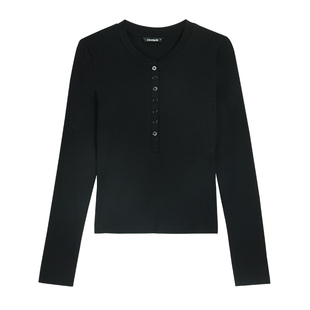 pusumede 极简刚需 亨利领灰色打底针织衫女气质修身显瘦内搭上衣