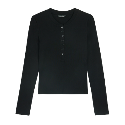 pusumede 极简刚需 亨利领灰色打底针织衫女气质修身显瘦内搭上衣