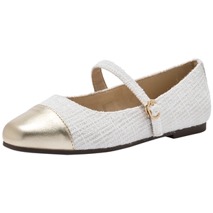 热风浅口单鞋女款2026年春季新款平底一字带女鞋配裙子百搭鞋子