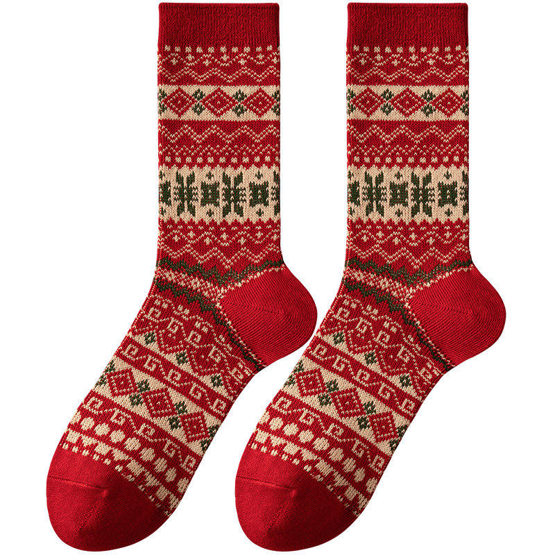 2026本命年红袜子中筒长纯棉新年结婚礼盒装属马男女士复古秋冬季