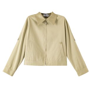 晚白2026年春新款时尚拼接翻领棉料上衣舒适休闲大码短夹克外套女