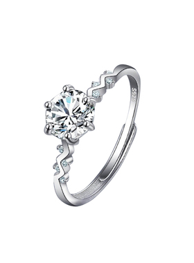 花枝边一克拉六爪仿真钻戒结婚对戒活口可调节戒指婚礼仪式用道具