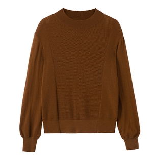 布景毛衣女冬季简约纯色半高领圆领宽松内搭外穿全羊毛针织衫1166