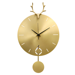 北欧挂钟客厅个性创意简约网红黄铜钟表时尚鹿头轻奢家用挂墙时钟