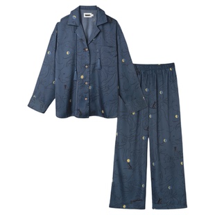 tbh野兽派家居都市野兽黑豹星光缎家居服男四季可外穿情侣睡衣女