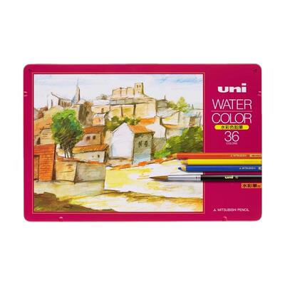 日本uni三菱铅笔水溶性彩铅UNI WATER COLOR彩色铅笔12/24色绘画套装学生用彩铅手绘彩笔彩芯画笔官方旗舰店