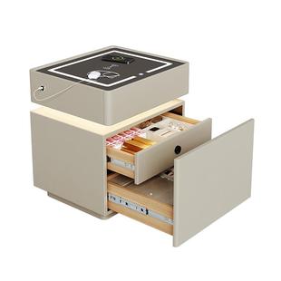 黑色智能带暗格床头柜2025新款家用卧室防盗实木收纳柜多功能柜子