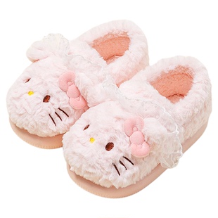 三丽鸥女童棉拖鞋包跟秋冬季女孩家居室内防滑凯蒂猫儿童毛绒棉鞋