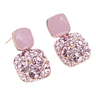 小众灵动粉色耳环S925纯银针耳钉韩国轻奢气质耳饰方形新款潮百搭