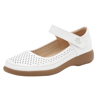 夏季护士鞋软底透气不累脚洞洞鞋休闲真皮镂空平底凉鞋女夏天鞋子