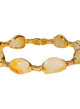 和合玉器和田玉18k金镶玉镶钻手链玉石手饰链条和田玉孤品礼物女