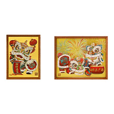 朱炳仁铜 招财醒狮桌面装饰画桌屏摆件摆台生日商务伴手生日礼物
