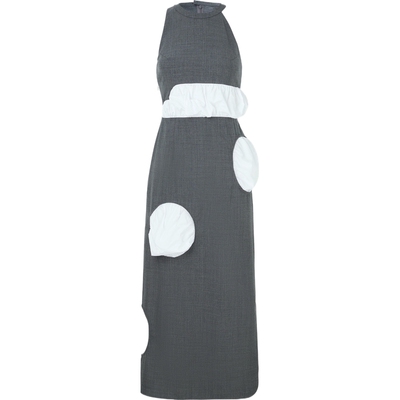 Enfold 女挖剪棉质府绸拼接羊毛中长连衣裙