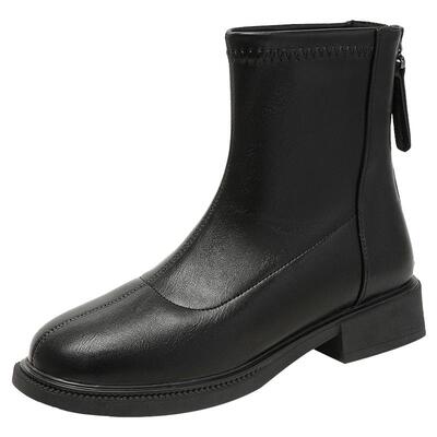 大东官方正品黑色方头短靴