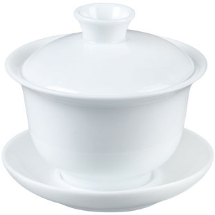 高温白瓷泡茶盖碗陶瓷三才碗大中小潮汕功夫茶具茶杯家用单个茶碗