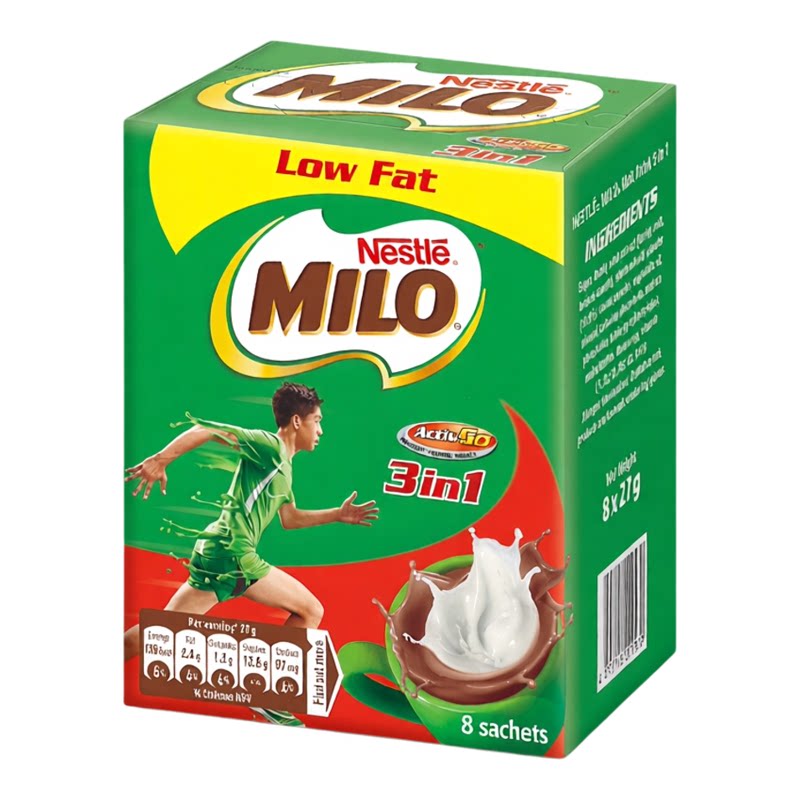 NESTLE MILO雀巢美禄三合一即冲麦芽朱古力饮品补充能量27gx8包装
