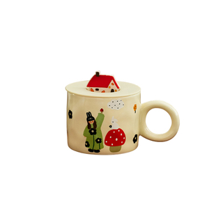 一家四口杯子马克杯带盖杯子家用办公室水杯陶瓷碗盘子喝水早餐杯