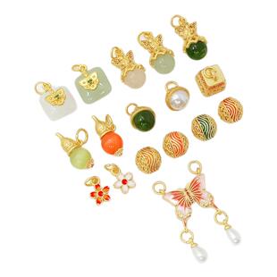 古法金祥云滴油镂空球方块无事牌秤砣葫芦吊坠手工DIY手链挂件配