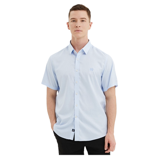 波顿男士夏季新款透气高端纯棉短袖衬衫免烫纯色商务休闲衬衣