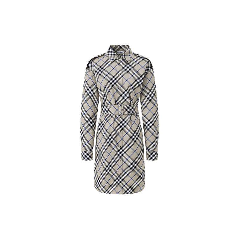 BURBERRY格纹长袖连衣裙棉质