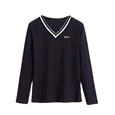 纯棉打底衫女士学生2025春秋新款洋气V领长袖T恤冬天加绒保暖上衣
