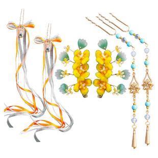 古风汉服影视剧同款超仙飘带头饰古装绒花头饰发夹对夹仙气饰品