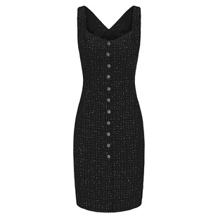 AtelierMissLu【吉普赛浪漫】2024秋冬复古金属扣粗花呢连衣裙