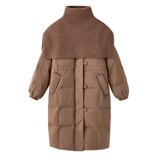 韩系2025冬季配围巾披肩宽松显瘦中长款羽绒服女保暖90白鸭绒外套