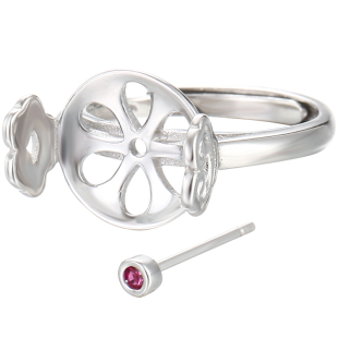 925纯银复古算盘扁珠转运珠女戒指空托镶嵌翡翠平安扣diy戒托银饰