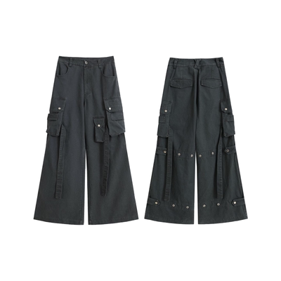 KetchupVintage（闭店清仓中）飘带裤型可变水洗做旧伞兵工装裤